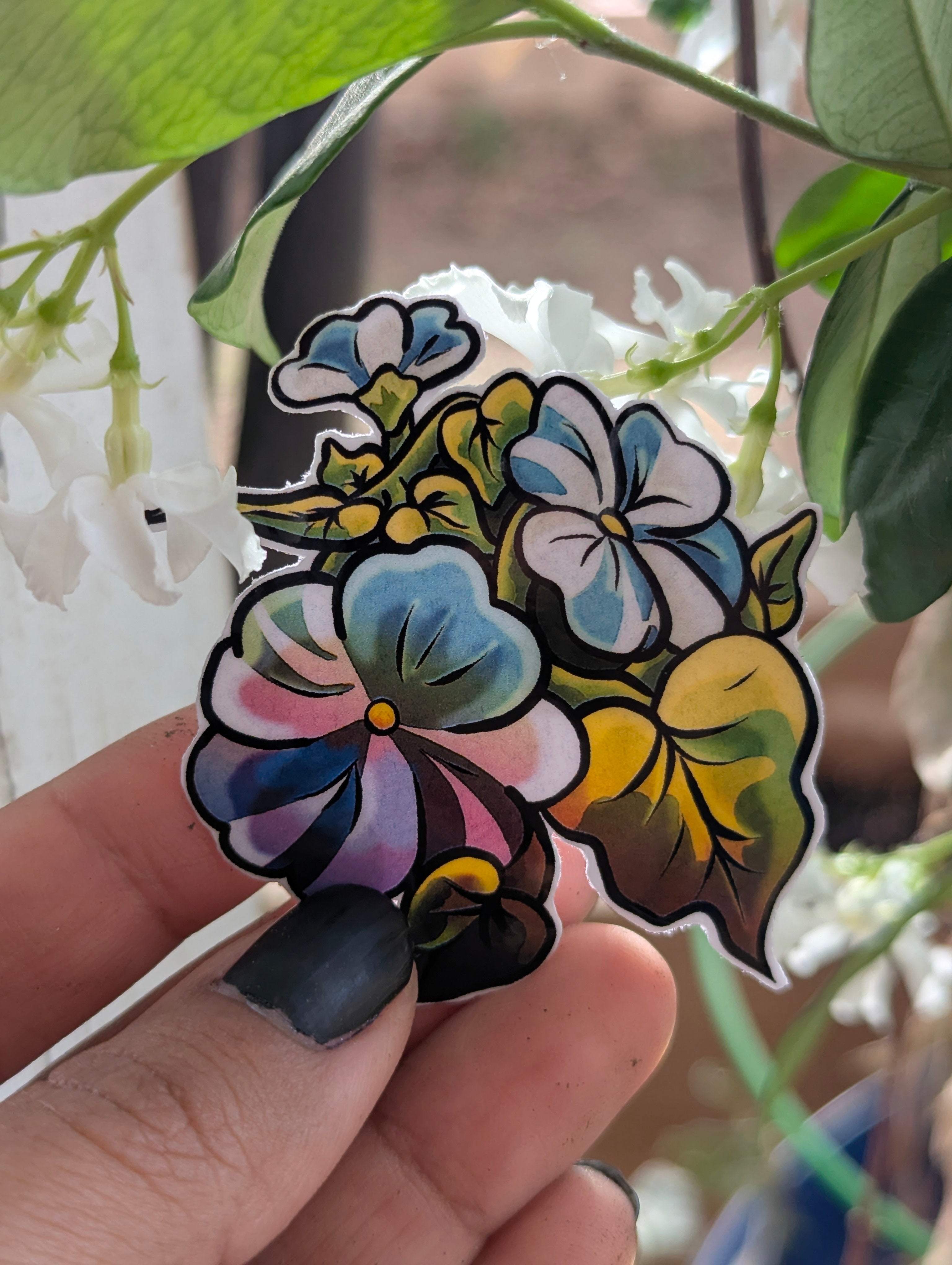 Morning glory flower illustrated sticker, cottagecore botanical art