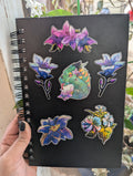 Wildflowers and dragonfire illustrated sticker pack, fantasy botanical art